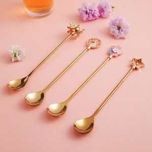 Coffee Spoons Silverware Flatware Cherry Blossom Handle Coffee Spoon Stainless